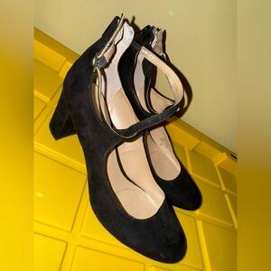 Unisa Black Suede Heels with Ankle Strap